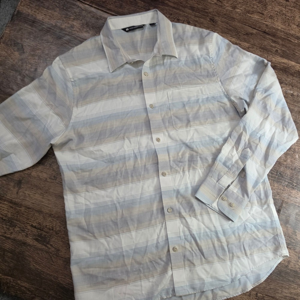 TRAVIS MATHEW Button Down Shirt Mens Large Blue‎ Striped Long Sleeve Pocket